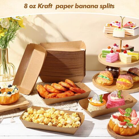 100 Pack 8oz Paper Banana Split Boats Durable Paper Food Boat Trays Disposable Ice Cream Sundae Dishware Bowl Boats Plate for Party Serving Snack Candy Salad (Dot Style,Colorful) in Saudi Arabia