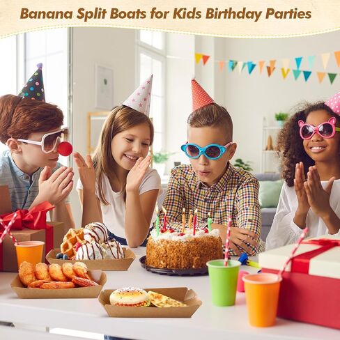 100 Pack 8oz Paper Banana Split Boats Durable Paper Food Boat Trays Disposable Ice Cream Sundae Dishware Bowl Boats Plate for Party Serving Snack Candy Salad (Dot Style,Colorful) in Saudi Arabia