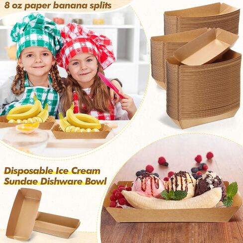 100 Pack 8oz Paper Banana Split Boats Durable Paper Food Boat Trays Disposable Ice Cream Sundae Dishware Bowl Boats Plate for Party Serving Snack Candy Salad (Dot Style,Colorful) in Saudi Arabia