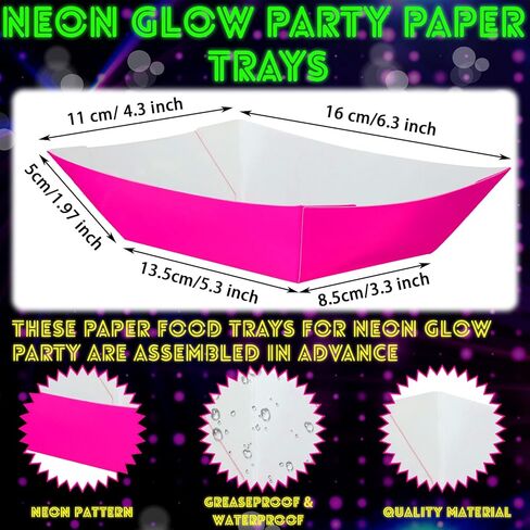 Lallisa 120 PCS Neon Glow Party Supplies يقدم 60 Neon Paper Food Ranks قوارب طعام عيد ميلاد يمكن التخلص منها مع أوراق الورق الشمع التي تقدم صوانيًا لتوهج بوفيه الطعام في The Dark Party Decorations in Kuwait