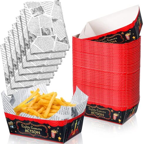 100 PCS Carnival Party Supplies 1.1 LB 50 قوارب صواني الطعام مع 50 شحومًا مشمعًا شمعيًا للورقة كرنفال ناتشو ، حامل سلة الكلاب الساخنة لزينة عيد ميلاد مجمعة in Kuwait