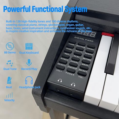 Digital Piano Keyboard 88 Keys,Touch-Sensitive,Beginners,Adults,Upright,Semi Weighted,Electric Piano,Acoustic,Full Size,Stand,Cover,Pedal,SR-FH60(Black) in Saudi Arabia