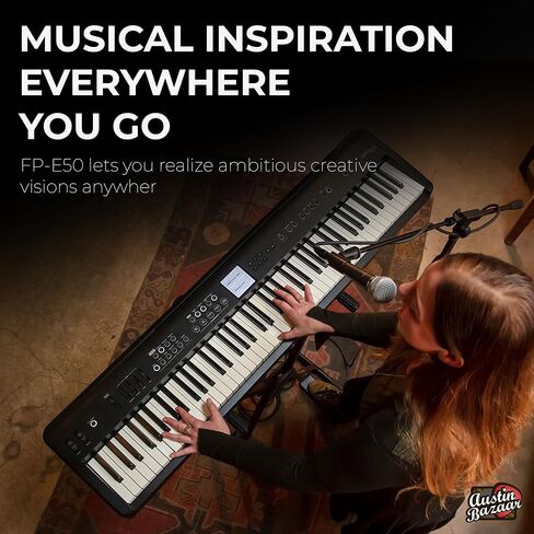 Roland FP-E50 88-Key Digital Piano-حزمة أسود مع KSFE-50 Stand ، KPD-70 وحدة دواسة ثلاثية ، مقعد ، دروس البيانو عبر الإنترنت ، قرص DVD التعليمي ، وقماش أوستن بازار تلميع in Kuwait