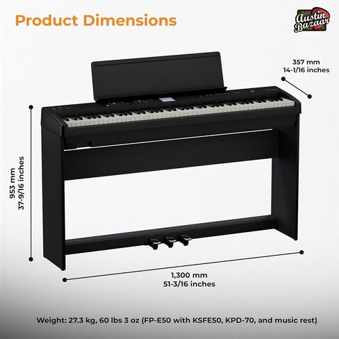 Roland FP-E50 88-Key Digital Piano-حزمة أسود مع KSFE-50 Stand ، KPD-70 وحدة دواسة ثلاثية ، مقعد ، دروس البيانو عبر الإنترنت ، قرص DVD التعليمي ، وقماش أوستن بازار تلميع in Kuwait