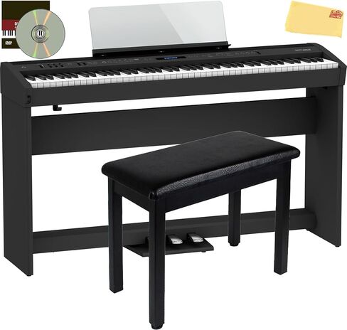 Roland FP-60X 88-Key Digital Piano-حزمة أسود مع حامل ، وثلاث وحدة دواسة ، ومقعد ، وأقراص DVD التعليمية ، ودروس البيانو عبر الإنترنت ، وقطعة قماش تلميع in Saudi Arabia