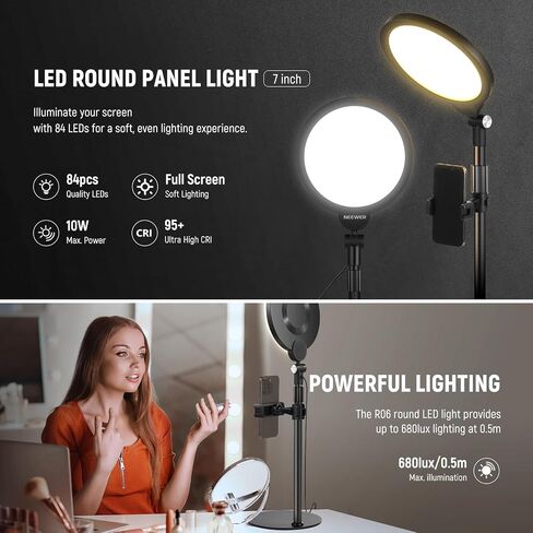 NEEWER Basics 10.5" Desk Ring Light with Stand/Phone Holder/Timer, 3000-6500K Full Screen 15W LED Selfie Panel Lighting for iPhone Recording Streaming Makeup Laptop Webcam Video Conference Zoom, R10 in Kuwait