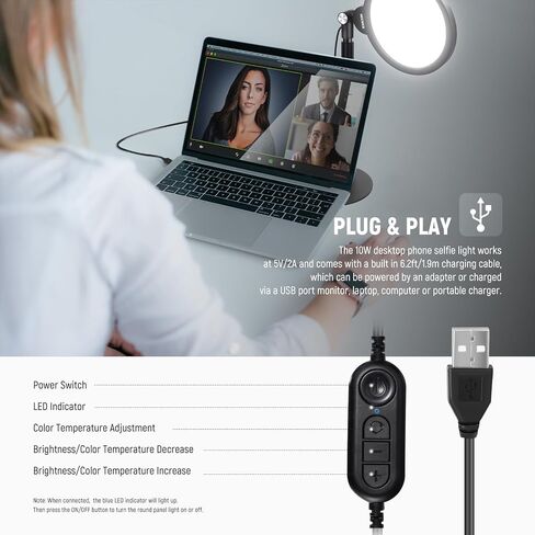 NEEWER Basics 10.5" Desk Ring Light with Stand/Phone Holder/Timer, 3000-6500K Full Screen 15W LED Selfie Panel Lighting for iPhone Recording Streaming Makeup Laptop Webcam Video Conference Zoom, R10 in Kuwait