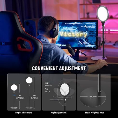 NEEWER Basics 10.5" Desk Ring Light with Stand/Phone Holder/Timer, 3000-6500K Full Screen 15W LED Selfie Panel Lighting for iPhone Recording Streaming Makeup Laptop Webcam Video Conference Zoom, R10 in Kuwait