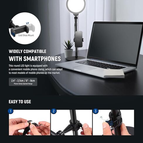 NEEWER Basics 10.5" Desk Ring Light with Stand/Phone Holder/Timer, 3000-6500K Full Screen 15W LED Selfie Panel Lighting for iPhone Recording Streaming Makeup Laptop Webcam Video Conference Zoom, R10 in Kuwait