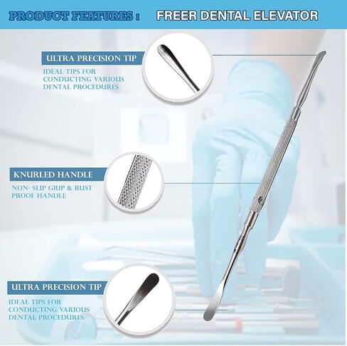 A2Z Dental FREER Periosteal Elevator Oral Implant Surgical Double Ended Instrument, Sharp/Blunt End, Premium O.R Grade Stainless Steel Instrument in Saudi Arabia