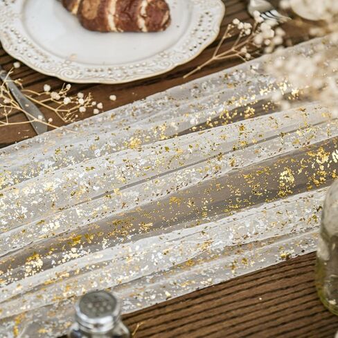 Artoid Mode Beige Gold Gauze Table Runner 120 Inch 10FT, Glitter Metallic Foil Sheer Dining Wedding Anniversary Holiday Birthday Table Decor for Home Party in Saudi Arabia