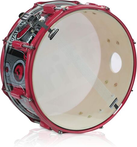 GRIFFIN 14" x 6.5" Birch Wood Snare Drum (Limited Edition) – Large 2.5" Vents, Red Hardware, Graphic Wrap – with Drum Key & 8 Metal Lugs in Saudi Arabia