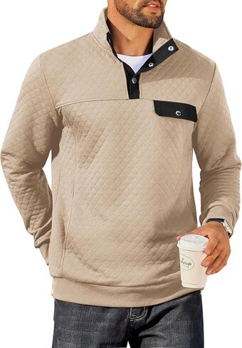 Coofandy Sweatshirts for Men Quarter Button Switshirt Switshirt Pullover Stand Twiber Outdoor Polo مع جيوب in Saudi Arabia