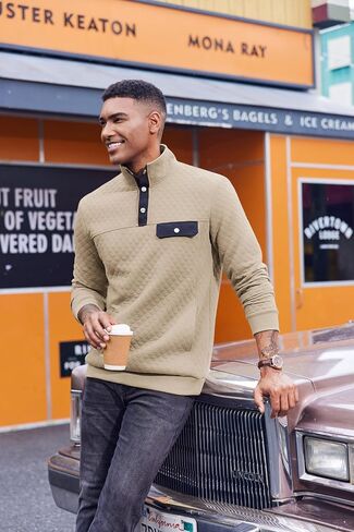 Coofandy Sweatshirts for Men Quarter Button Switshirt Switshirt Pullover Stand Twiber Outdoor Polo مع جيوب in Saudi Arabia