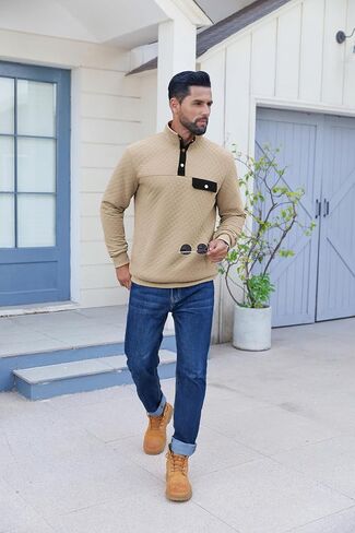 Coofandy Sweatshirts for Men Quarter Button Switshirt Switshirt Pullover Stand Twiber Outdoor Polo مع جيوب in Saudi Arabia