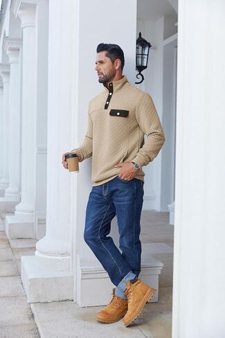 Coofandy Sweatshirts for Men Quarter Button Switshirt Switshirt Pullover Stand Twiber Outdoor Polo مع جيوب in Saudi Arabia