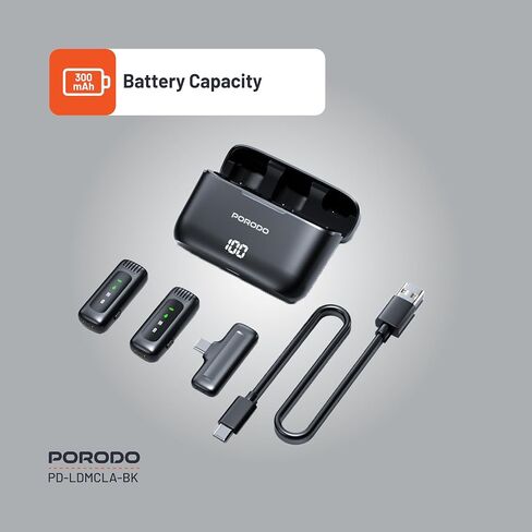 طوق لاسلكي ميكروفون مزدوج مع علبة الشحن ، موصل Type-C مع محول رأس Lightning ، وقت عمل 24 ساعة ، والكلية المنخفضة ، والشاشة الرقمية ، والتوصيل والتشغيل ، ووقت إعادة الشحن 1.5 ساعة-أسود in Saudi Arabia