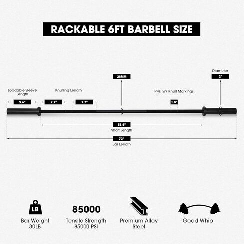Mikolo 7ft Olympic Barbell, Barbell for Weightlifting and Powerlifting 45lb, Olympic Bar for 1500lbs Capacity, Weight Bar Fit 2" Standard Weights in Kuwait
