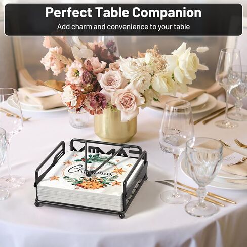 Napkin Holder for Table, Flat Napkin Dispenser with Weighted Arm, Square Cocktail Paper Holder of Elegant Rustic Iron for Kitchen Dining Room Decor Restaurant Farmhouse Hotel Party, Black in Saudi Arabia