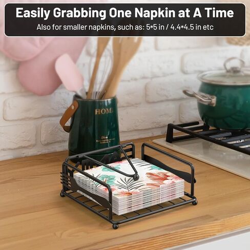 Napkin Holder for Table, Flat Napkin Dispenser with Weighted Arm, Square Cocktail Paper Holder of Elegant Rustic Iron for Kitchen Dining Room Decor Restaurant Farmhouse Hotel Party, Black in Saudi Arabia
