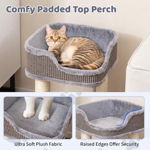 Tangkula Small Cat Tree for Indoor Cats, Modern Carpeted Cat Tower with Soft Plush Perch, Cat Condo Cat Bed with Scratching Posts, Cute Cat Activity Tree for Play Rest (Beige) in Saudi Arabia