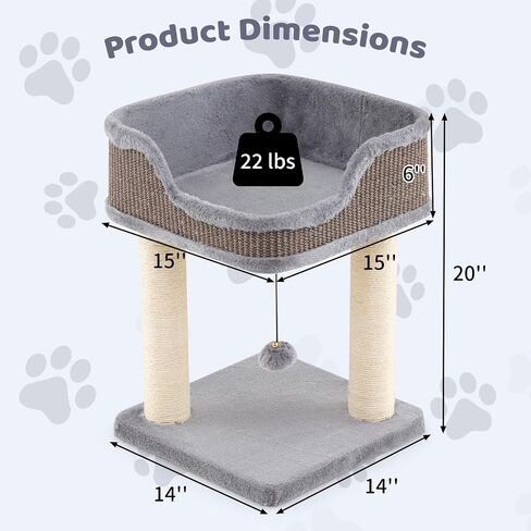 Tangkula Small Cat Tree for Indoor Cats, Modern Carpeted Cat Tower with Soft Plush Perch, Cat Condo Cat Bed with Scratching Posts, Cute Cat Activity Tree for Play Rest (Beige) in Saudi Arabia
