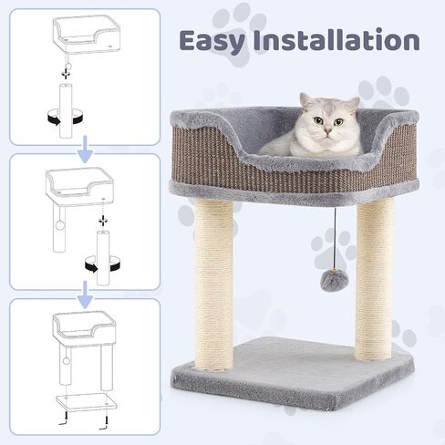 Tangkula Small Cat Tree for Indoor Cats, Modern Carpeted Cat Tower with Soft Plush Perch, Cat Condo Cat Bed with Scratching Posts, Cute Cat Activity Tree for Play Rest (Beige) in Saudi Arabia