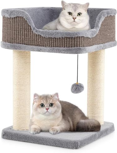 Tangkula Small Cat Tree for Indoor Cats, Modern Carpeted Cat Tower with Soft Plush Perch, Cat Condo Cat Bed with Scratching Posts, Cute Cat Activity Tree for Play Rest (Beige) in Saudi Arabia
