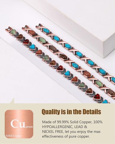 Feraco Pure Copper Bracelets for Women, Ultra Strength Magnetic Bracelet with 3800 Gauss Magnets & Natural Turquoise & Stones, Adjustable, Jewelry Gift in Saudi Arabia