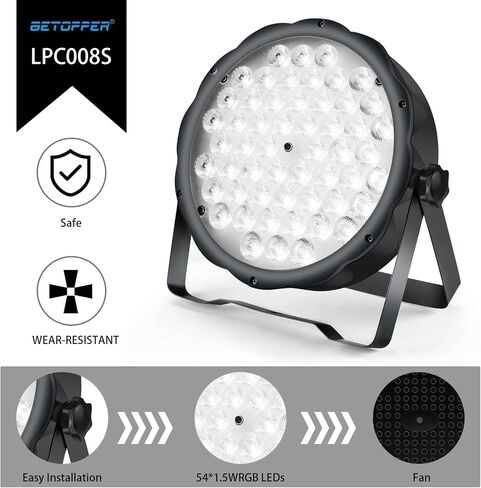 Betopper LED PAR LIGHTS 54 × 1.5W ، RGB Lights Lights DMX DJ Lighting Sound مع حامل ، إضاءة قوية وغسل الإضاءة DMX للحفلات ، الكنيسة ، الزفاف ، الحانات ، 12 in Kuwait