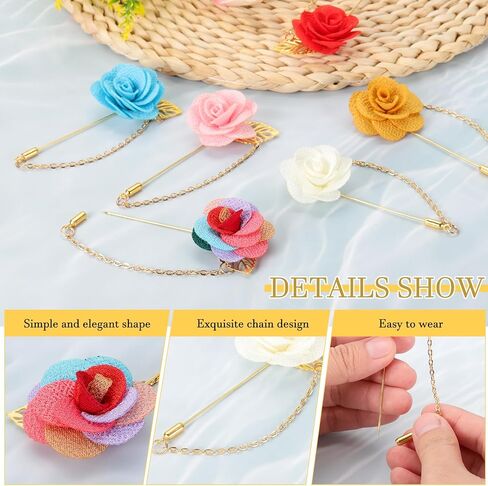 meccanixity زهرة صفراء صدرية دبوس بروش مع أوراق الذهب بروش ساتان شرابة السلسلة المتدلية يدويا الصنع دبابيس لحفل زفاف طوق بدلة ، أصفر داكن in Saudi Arabia
