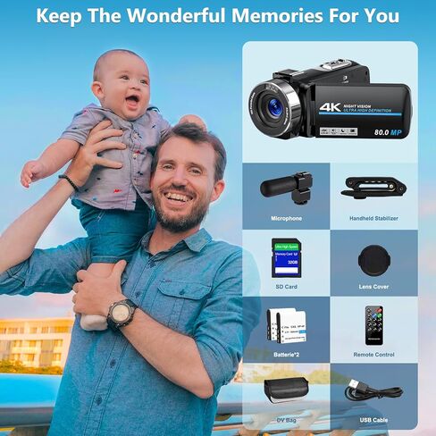 4K Camcorder Video Camera Ultra 48MP Vlogging Camera for YouTube 18X Digital Zoom Camcorder Recorder 3.0" LCD Touch Screen IR Night Vision with Remote Control, 32GB SD Card, 2 Batteries in Saudi Arabia