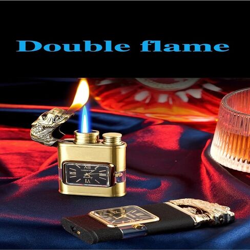 Metal Windproof Butane Lighter, Dual Flame Lighter, Direct Injection Switching Open Flame, Adjustable Gas Lighter, Jet Gas Butane Lighter Candle, Camping (Gas not Included)(Gray g) in Saudi Arabia