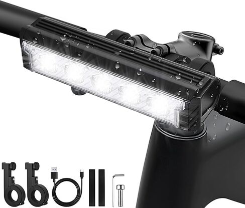 2800 Lumens 5-LED BIKE LIGHT | USB القابلة لإعادة الشحن | 180 ° Beam Beam Wide Mountain/City Cycling Cycling Cycling | IPX4 مقاوم للماء | 5 أوضاع ليلية ركوب السلامة in Kuwait