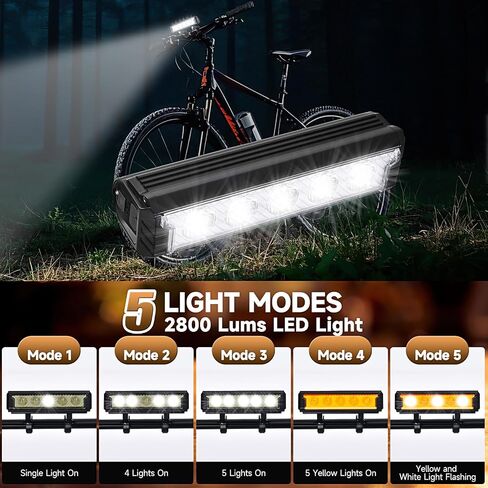 2800 Lumens 5-LED BIKE LIGHT | USB القابلة لإعادة الشحن | 180 ° Beam Beam Wide Mountain/City Cycling Cycling Cycling | IPX4 مقاوم للماء | 5 أوضاع ليلية ركوب السلامة in Kuwait