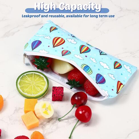 6 Pcs Reusable Snack Bags for Kids School Gift Food Safety Cute Washable Snack Bags for Kids Lunch with Zipper Kids Portable Sandwich Bag Food Storage Pouch Double Layer Zipper Pouch (Vivid Style) in Kuwait