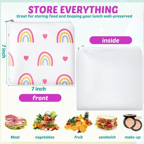 6 Pcs Reusable Snack Bags for Kids School Gift Food Safety Cute Washable Snack Bags for Kids Lunch with Zipper Kids Portable Sandwich Bag Food Storage Pouch Double Layer Zipper Pouch (Vivid Style) in Kuwait