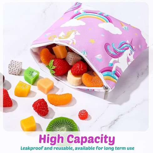 6 Pcs Reusable Snack Bags for Kids School Gift Food Safety Cute Washable Snack Bags for Kids Lunch with Zipper Kids Portable Sandwich Bag Food Storage Pouch Double Layer Zipper Pouch (Vivid Style) in Kuwait