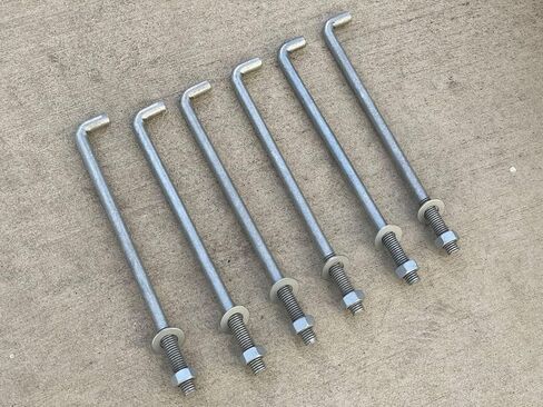 Sandbaggy 1/2 "× 10" مرساة خرسانية ملولبة L -bolts (المكسرات والغسالات المشمولة) - حار غطس مغطس - صفيحة عتبة ، صفيحة قاعدة ، البناء ، الخشب ، مرساة الأسمنت ، J الترباس (50 ، 1/2 "× 10") in Kuwait