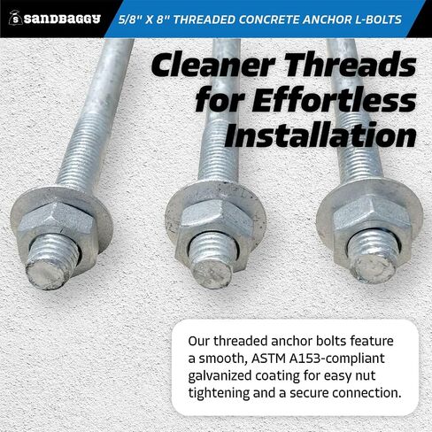 Sandbaggy 5/8" X 8" Threaded Concrete Anchor L-Bolts (Nuts & Washers Included) - Hot Dipped Galvanized - Sill Plate, Base Plate, Masonry, Wood, Cement Anchors, J Bolt (20, 5/8" x 8") in Saudi Arabia