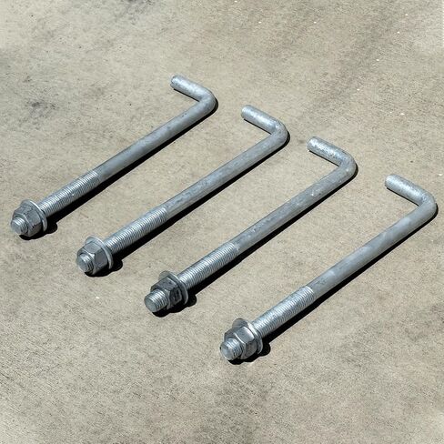 Sandbaggy 1" x 16" Threaded Concrete Anchor L-Bolts (Nuts & Washers Included) - Hot Dipped Galvanized - Sill Plate, Base Plate, Masonry, Wood, Cement Anchors, J Bolt (5, 1" x 16") in Saudi Arabia