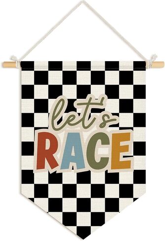 WEATWIN BOYS DICER DICER ، Let's Go Race Car Wall Hanging Pennant Flag Banner ، Race Car Playroom Wall Decor in Kuwait