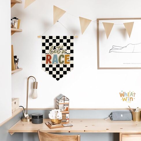 WEATWIN BOYS DICER DICER ، Let's Go Race Car Wall Hanging Pennant Flag Banner ، Race Car Playroom Wall Decor in Kuwait