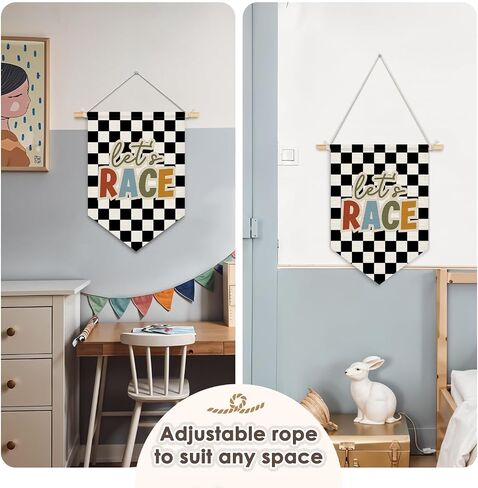 WEATWIN BOYS DICER DICER ، Let's Go Race Car Wall Hanging Pennant Flag Banner ، Race Car Playroom Wall Decor in Kuwait