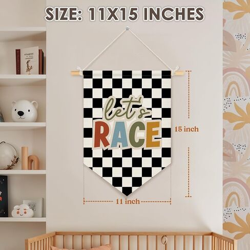 WEATWIN BOYS DICER DICER ، Let's Go Race Car Wall Hanging Pennant Flag Banner ، Race Car Playroom Wall Decor in Kuwait