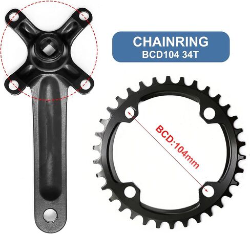 170 MM Mountain Bike Crank Set, Robust Single Speed Crank Kit with 104BCD 32 34 36 38 40 42T Round, Replacement for E-Bike Commuter Bike Mountain Bike in Saudi Arabia