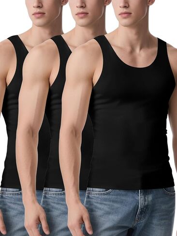 Odoland Men's 3 Pack Seamless Compression Shirt Body Shaper Vest, Ice Silk Invisible Shapewear Tank Tops in Saudi Arabia