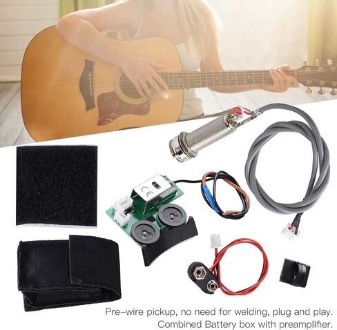 Guitar Tail Nail Pickup, EQ DIY Guitar Accessory Acoustic Guitar Pickup System with Low Battery Indicator Plug and Play Combined Battery Box with Preamplifier for VT1 in Saudi Arabia