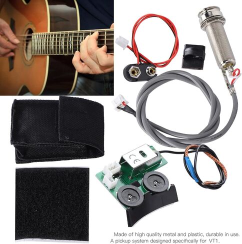 Guitar Tail Nail Pickup, EQ DIY Guitar Accessory Acoustic Guitar Pickup System with Low Battery Indicator Plug and Play Combined Battery Box with Preamplifier for VT1 in Saudi Arabia