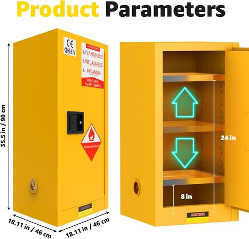 24 Gallon Flammable Storage Cabinet, 35'' x 23'' x 23'' Fire-Cabinet with ESD Grounding Cable, Alloy Steel Hazardous Storage Cabinets, Flammable Safety Cabinet for Chemical Industrial Garage Storage in Kuwait